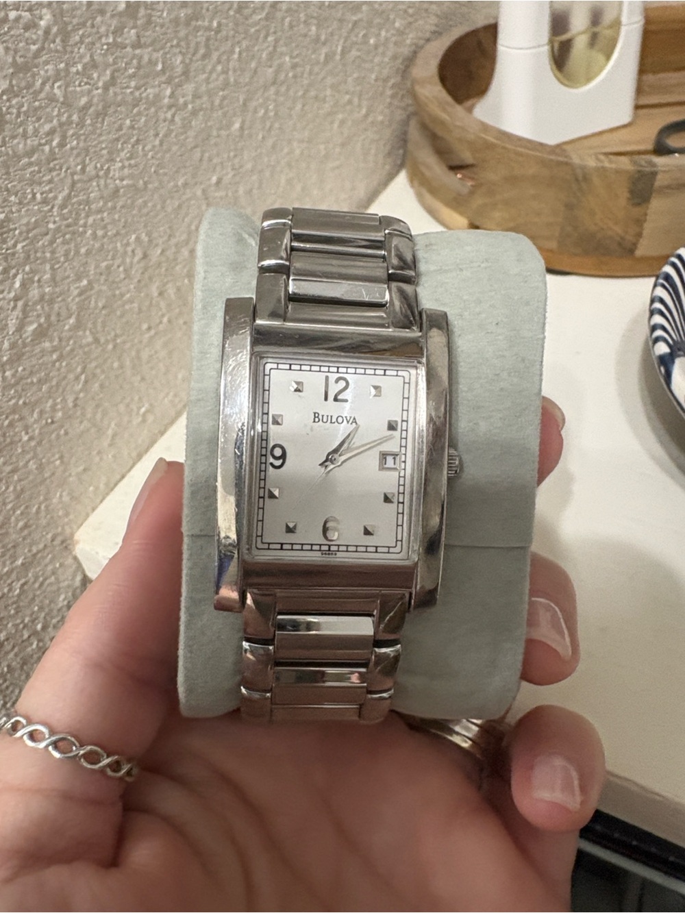 Bulova Silver-Tone Rectangular Stainless Steel Bracelet Watch